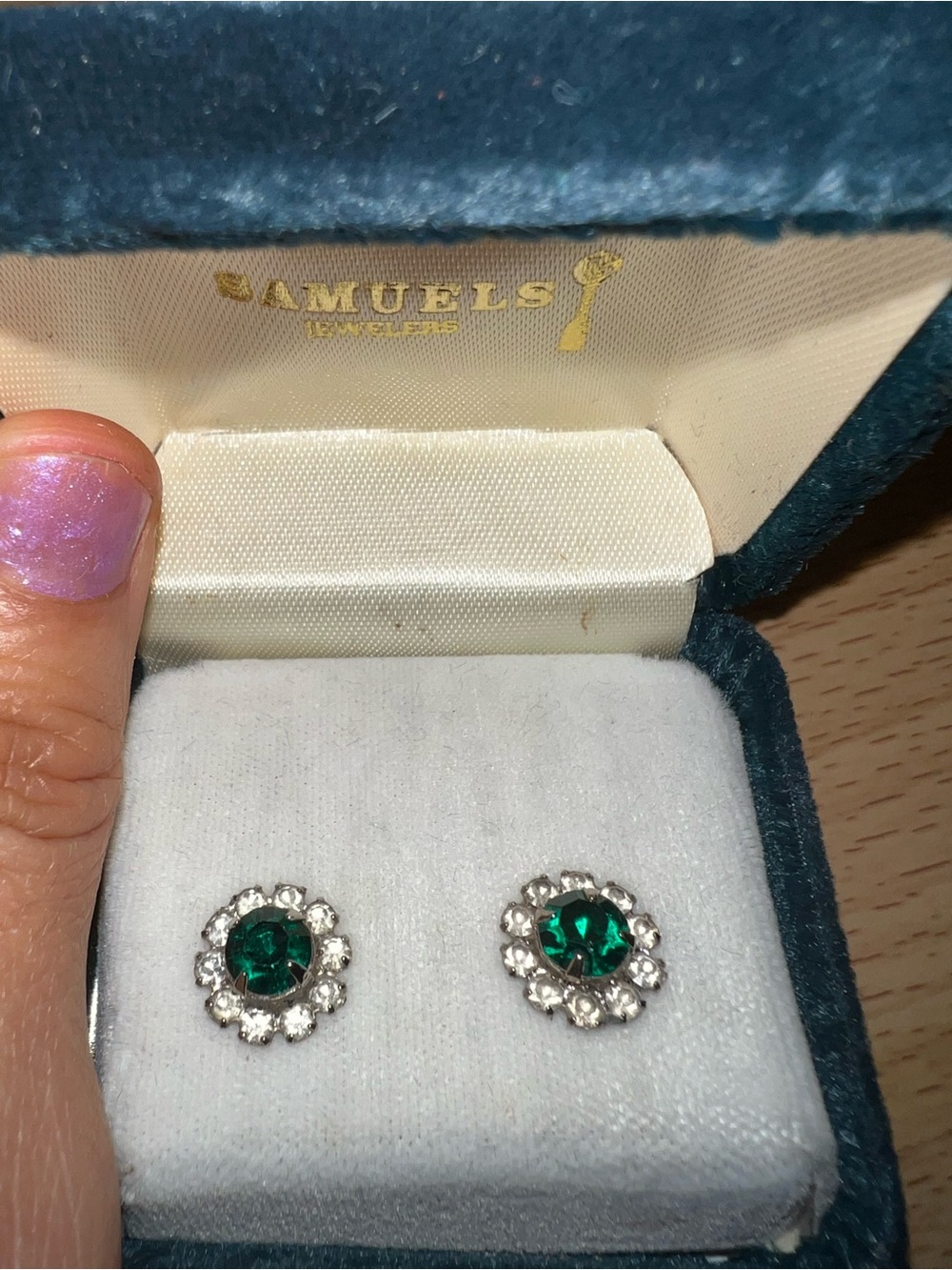Samuel's Jewelry Emerald Green Halo Stud Earrings